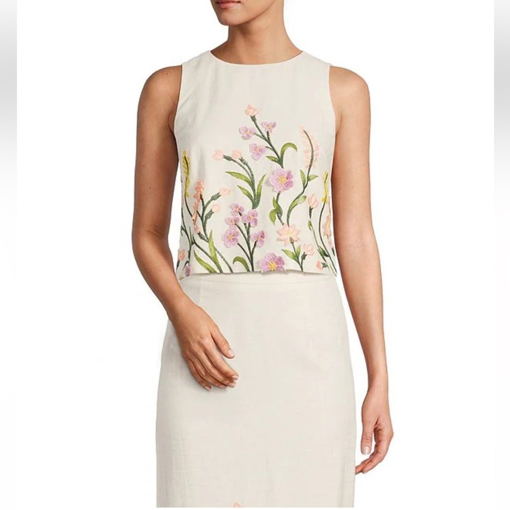 NWT Antonio Melani Slava Embroidered Sleeveless Linen Blouse